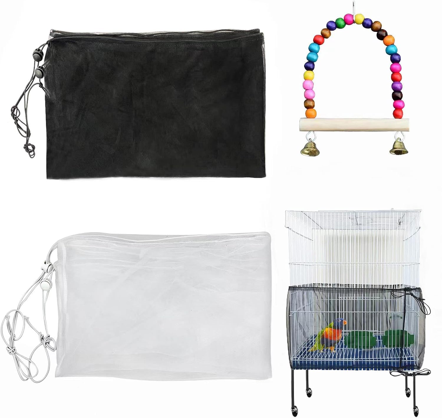 BKDMZZMY Bird Cage Seed Catcher, 2 Pack Large Bird Cage Covers, Birdcage Nylon Mesh with Swing Stretchy Shell Adjustable Drawstring…