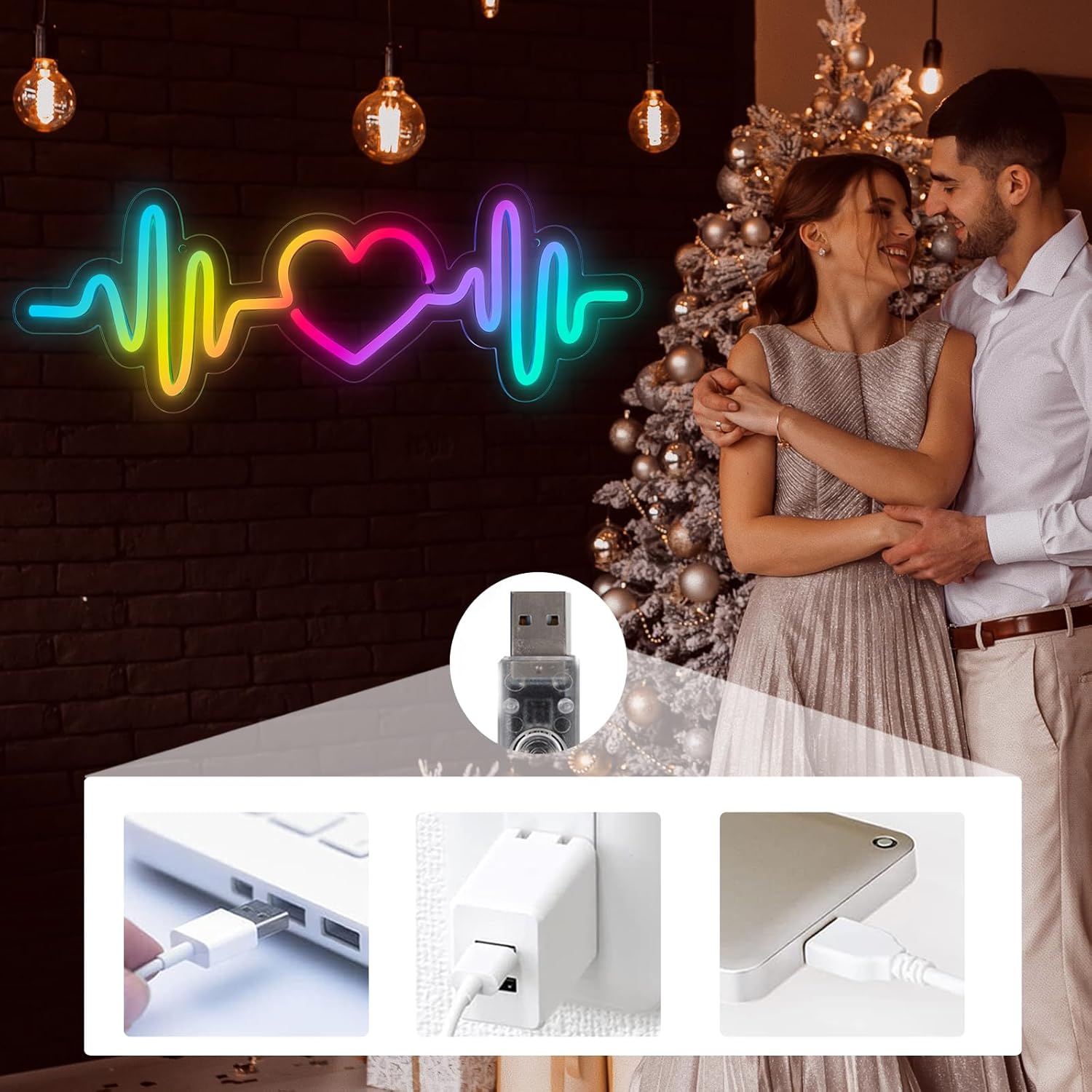 MissAudrey Heartbeat Neon Sign with Remote Control, LED Neon Sign for Wall Decor, Custom RGB Adjustment ECG Heart Lights, Light Up Signs for Bedroom Wedding Party Birthday Mother's Day Decorations