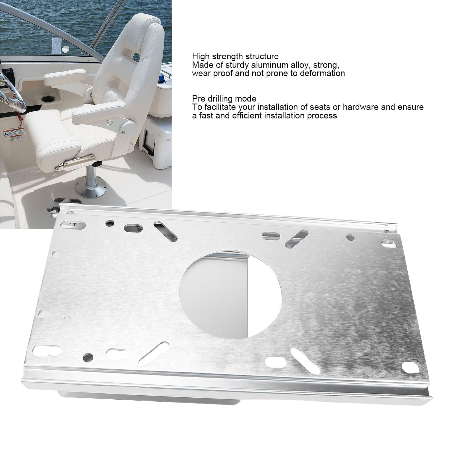 Rail Coulissant de Siège de Bateau, Support de Siège Marin en Alliage D'aluminium avec Trous Pré-percés pour Bases de Piédestal de 5,3 X 5,3 Pouces, Plage Coulissante Réglable