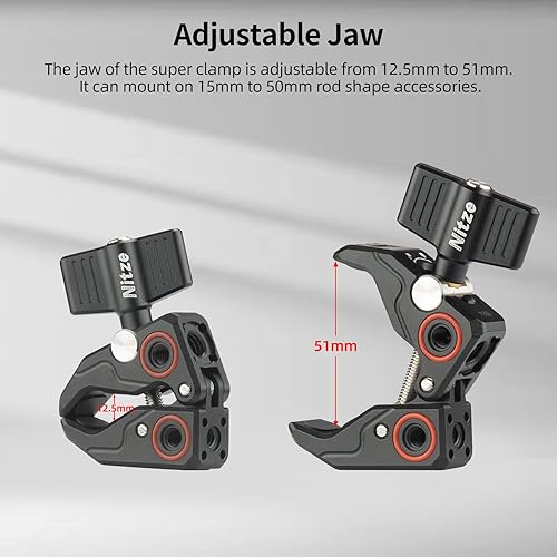 Miniatura 2 de Nitze Super Clamp con tornillo de 14" a 14", tornillo de 14" a 38" y adaptador de rosca de 38" a 14" abrazadera de cangrejo para cámaras, Unbrellas,