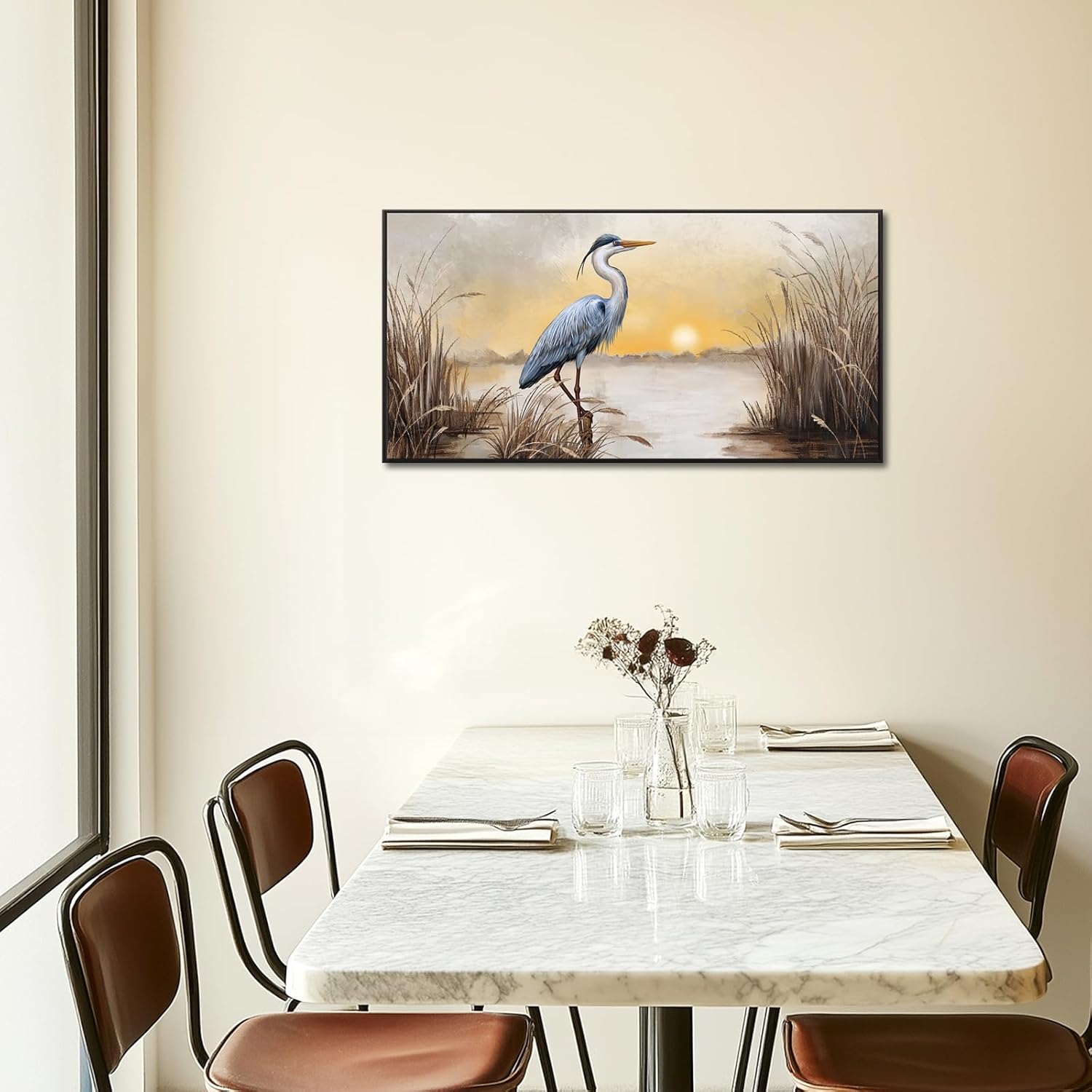 Derkymo Framed Blue Heron Living Room Wall Art Ready to Hang 20x40inch