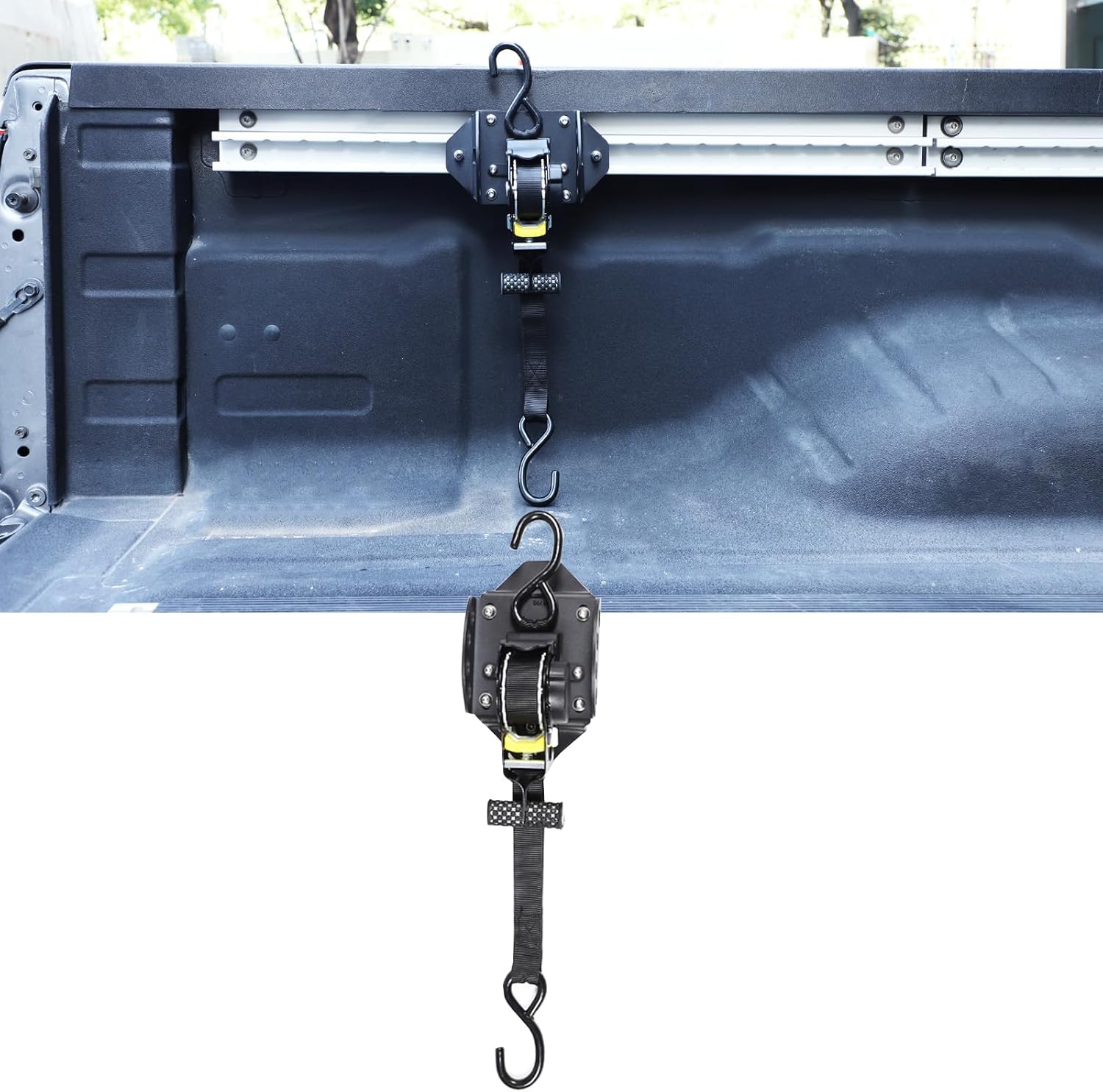 Retractable Ratchet Straps Compatible with Nissan Frontier 2009-2017, Bed Mount Bolt on Self Retracting Tie Down Straps Replacement Accessories (Black 1)