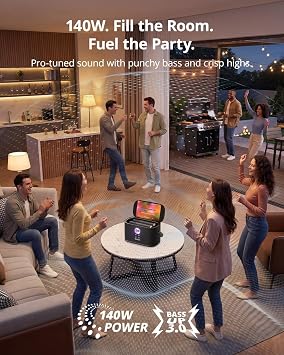 Ikarao Karaoke Machine for Adults, with Lyrics Display Screen, 2 Self-Charging Wireless Microphones, Autotune & EQ, 140W Speaker, Connect TV, Portable Karaoke System for Home, Family, Party, Travel