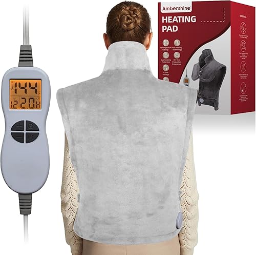 Ambershine - Almohadilla eléctrica tamaño King XXXL de 26 x 35 pulg., 12 ajustes de temperatura y 4 temporizadores de apagado automático, para