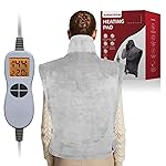 Ambershine 26x35 XXXL King Size Neck& Shoulder& Back Heating Pad with 12 Temperature Settings& 4 Auto-Off Countdown Timers, Pain Relief for Back/Neck/Shoulder, Christmas gift for mom dad(Light Grey)