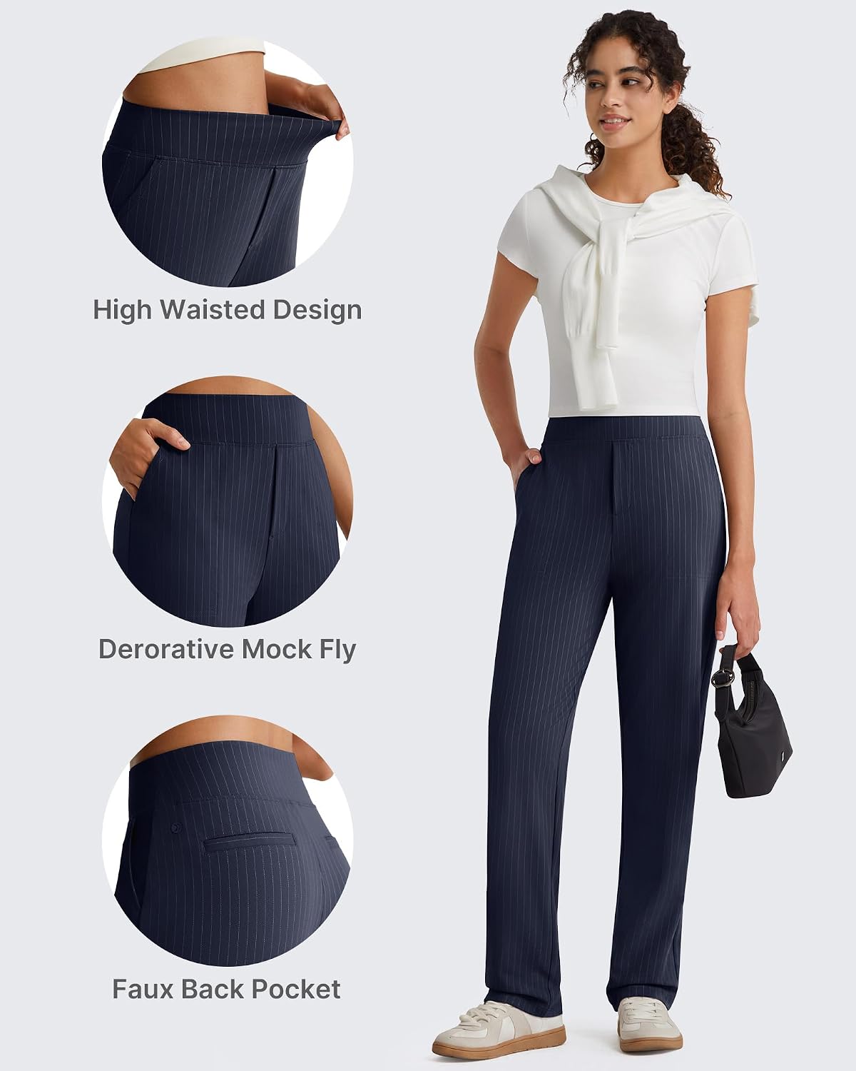 G4Free ShiftReady Womens Dress Pants Pinstripe Straight Leg Work Casual image 5