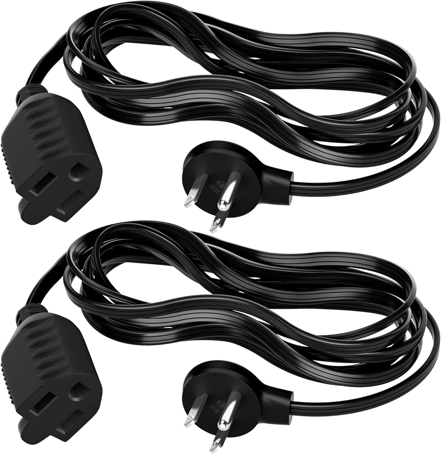 Elecan Flat Plug Extension Cord 50 Ft with Slim Space-Saving Plug Design, Thin Flat Cable Low Profile Power Cord 3 Prong Grounded Wire, 16 Gauge 13 A/125 V-Black-ETL Certified