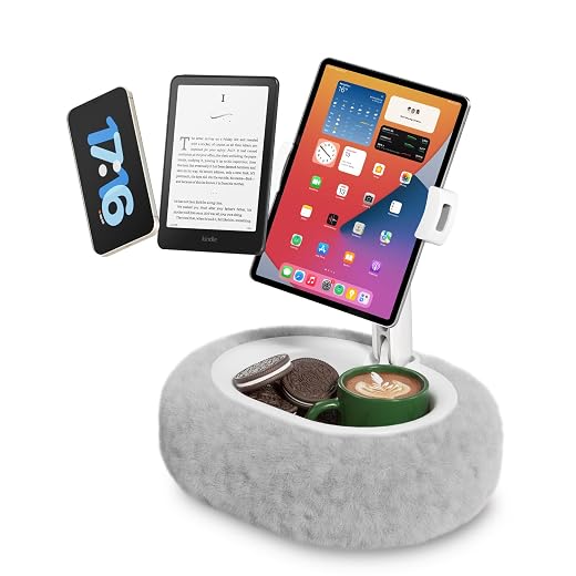 Viozon Tablet Pillow Stand,Kindle Pillow Stand, Compatible with 4-11" Tablet/Phone with Small Bowl, Kindle Holder Accessories,Idea for Reading and Video Watching On Bed,Gray
