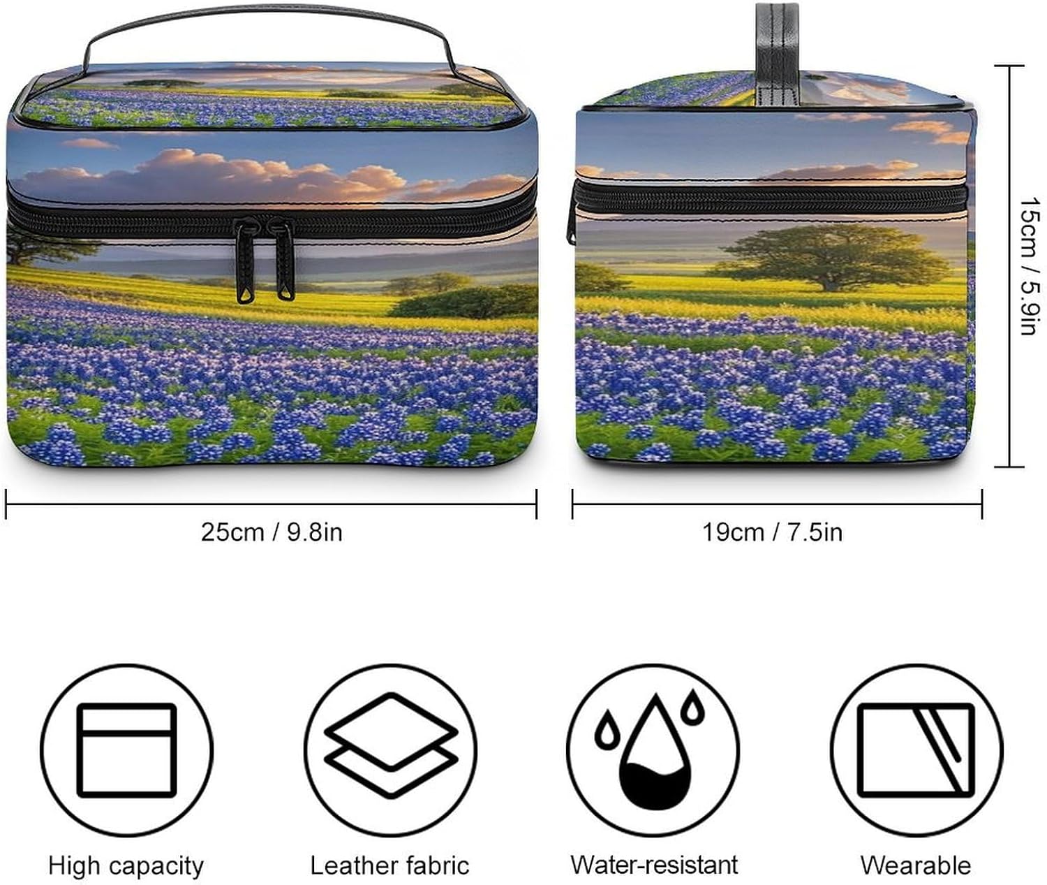Texas Bluebonnets Scenery Travel Makeup Bag Cosmetic Bag Toiletry Bags image 2