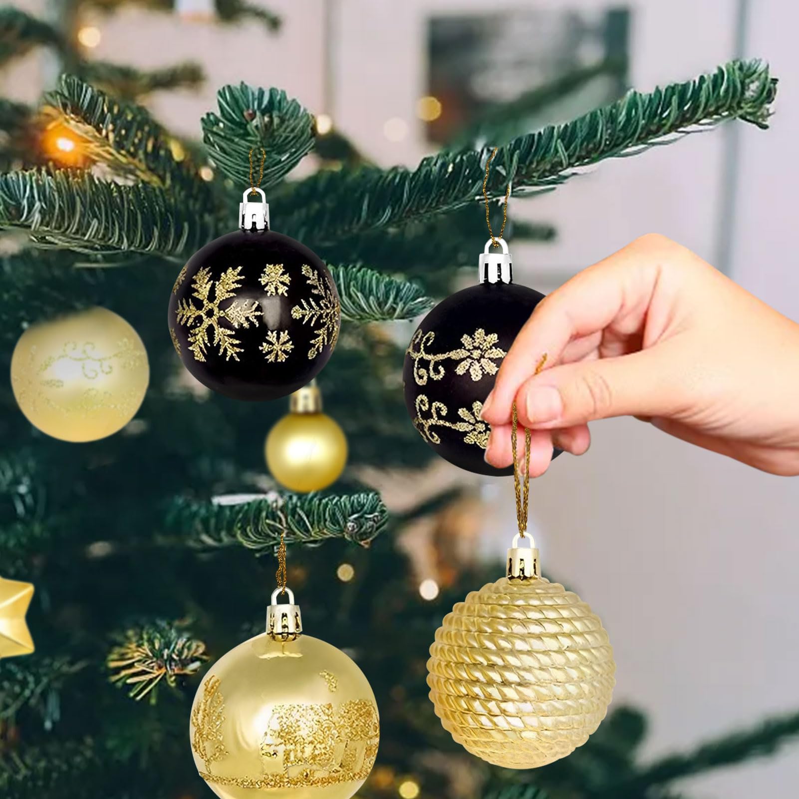 Palline Di Natale Nere E Argento Perfeclan 44 Pezzi Di Palline Di Natale  Ornamenti Albero Di Natale Decorazioni Appese Scintillanti Fai Da Te  Decorazioni Natalizie Per Feste Caffè, Blu E Oro Palle, image size:1601x1601