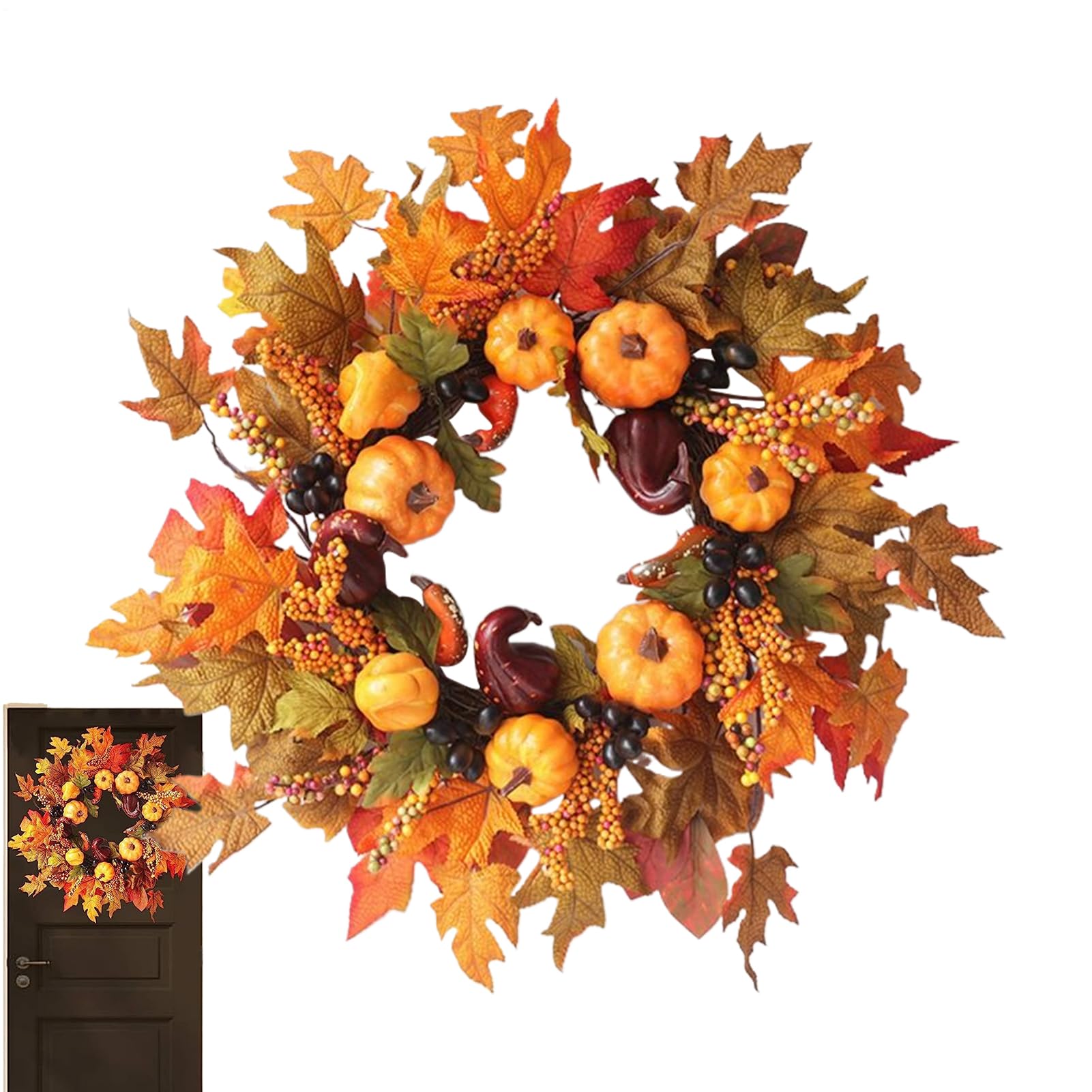 Couronne d'automne durable sans entretien pour porte et fête