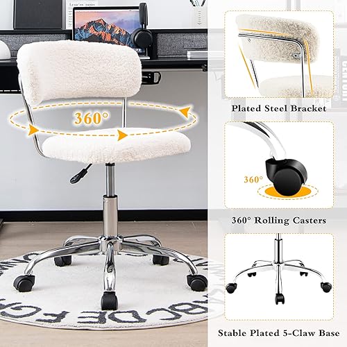 Miniatura 5 de Giantex Silla de oficina en casa, silla giratoria de piel sintética con respaldo bajo y asiento acolchado ajustable en altura, silla de tocador sin