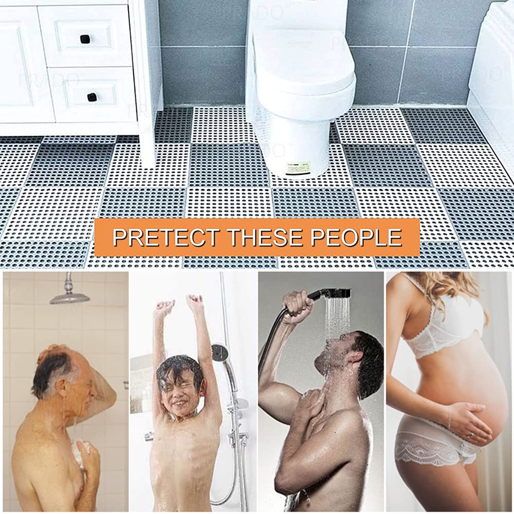 Hiseng Tappeto Doccia Antiscivolo, Cuciture ad Incastro Tappetino Lavabile Tappetini Antiscivolo con Fori di Scarico e Ventose, per Bagno, Cucina, Casa Interno Esterno (Bianco,9pcs)