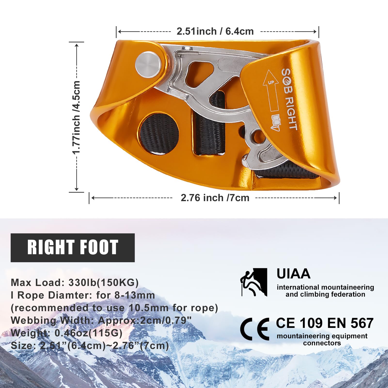 RESQT Foot Ascender, Riser Rock Climbing Mountaineering Tree Arborist, Equipment Climbing Device for 8-13mm Rope