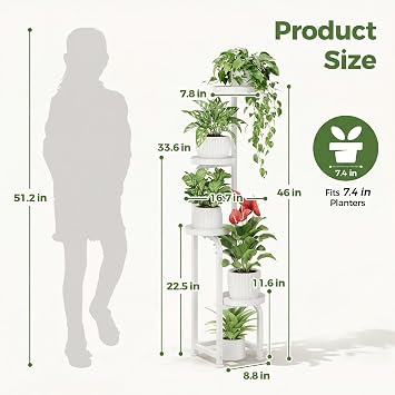 Bamworld Corner Plant Stand Indoor Outdoor Tall Metal Flower Pot Stands | 4 Tier White Heavy Duty Plant Shelf for Multiple Plants, Patio Garden Balcony Living Room Bedroom(Patent Design)