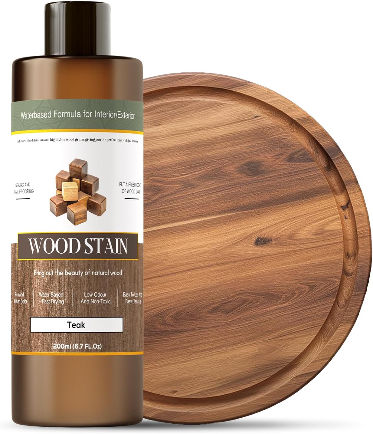 Wood Stain - Stain for Wood - Natural Stain for Furniture - Water Based | Fast Drying, Low Odor - Outdoor & Indoor Paint for Paneling, Cabinets and More - 6.7oz (Teak)