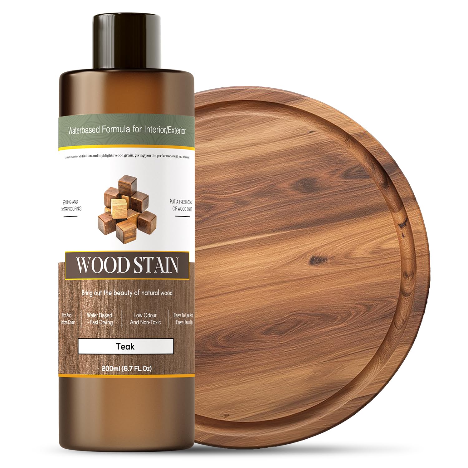 Wood Stain - Stain for Wood - Natural Stain for Furniture - Water Based | Fast Drying, Low Odor - Outdoor & Indoor Paint for Paneling, Cabinets and More - 6.7oz (Teak)