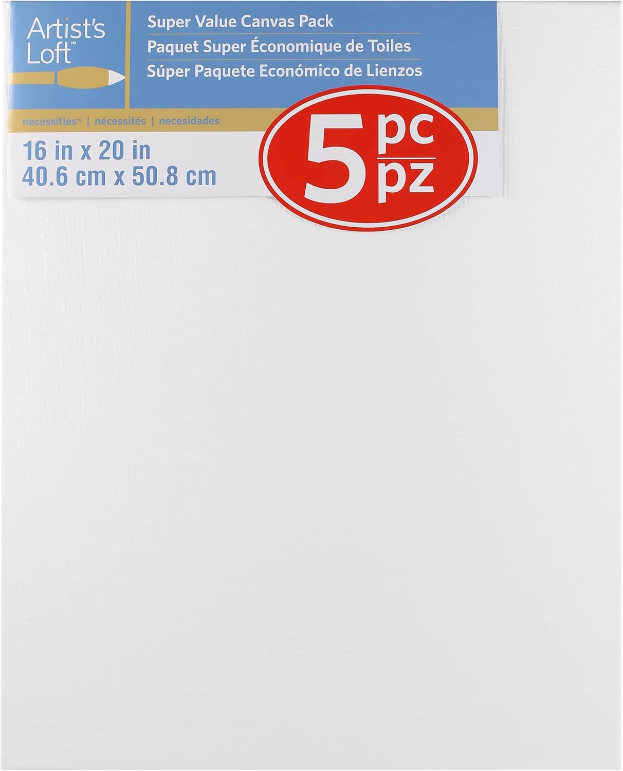 Artist's Loft 5 Count (20 Total) 16” x 20” White Super Value Canvas - Acid Free Cotton Canvas for Paint, Acrylic, & Oils - Bulk 4 Packs