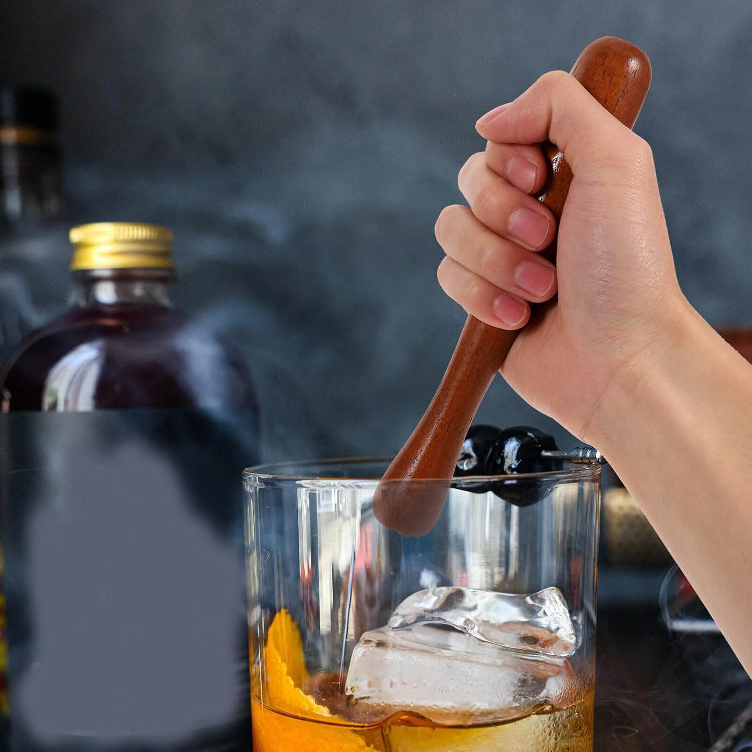 Kichvoe Bamboo Muddler for Cocktails 7.67 inch Long Handle Pressing Rod for Mojitos Fruit Juicing Ice Crushing and Drink Mixing Portable Kitchen Tool for Home Bars and Commercial Use