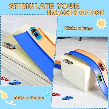 Flex Track 4.5m Starter Set, Flexible Race Car Ramp Track for Ages 3 & Up with Suction Cups Compatible with Diecast 1/64th Cars (Blue & Orange)