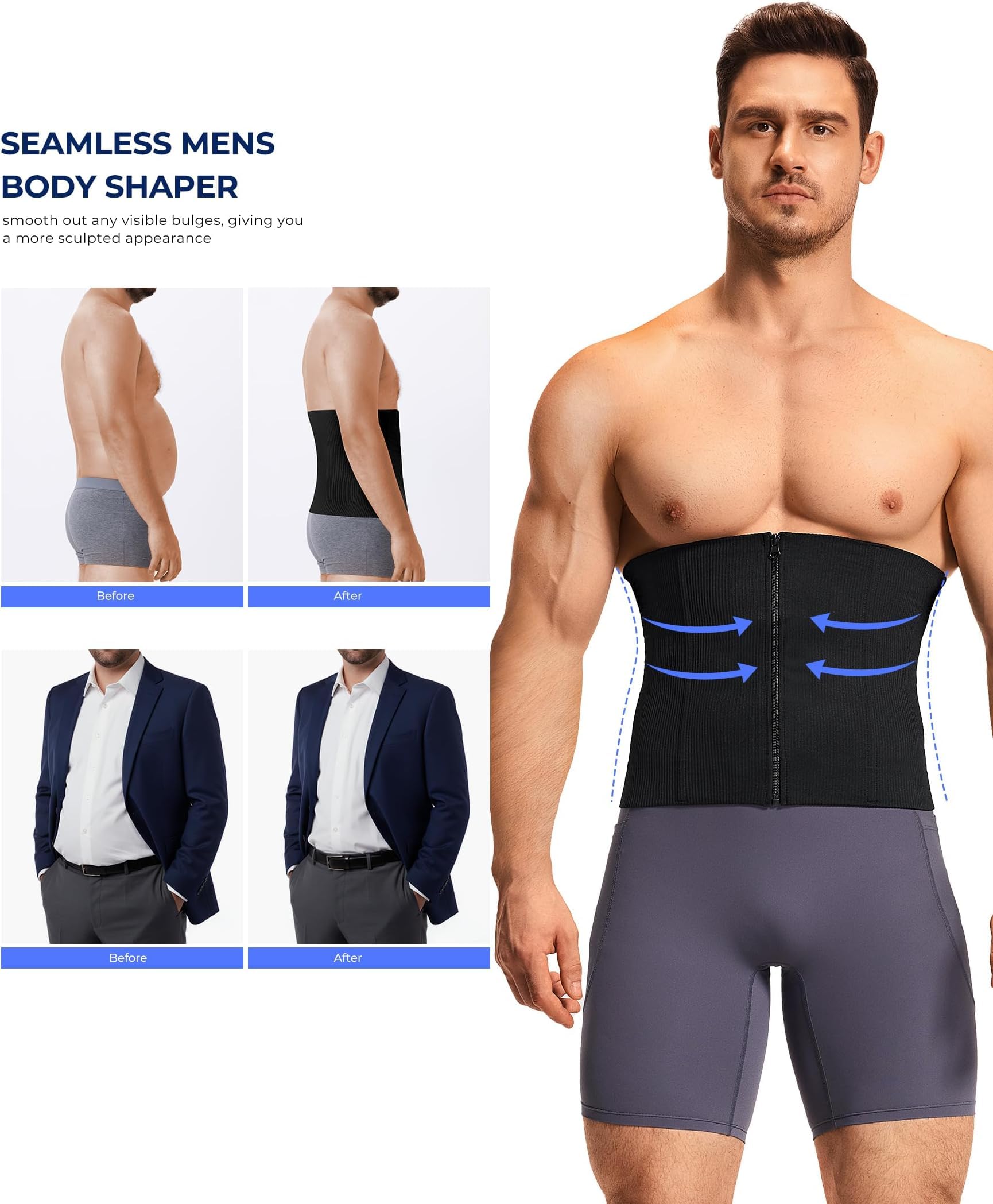 Gotoly Bauchweggürtel Herren Korsett Bauchweg Stark Formend Kompressionsshirt Taillenformer Hohe Elastizität Shaping Body Shaper Corset Verstellbarer Waist Trainer Gürtel für Männer