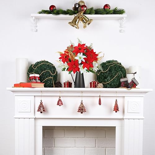 Miniatura 6 de MHMJON 12 plantas artificiales para exteriores, trébol falso de cuatro hojas con helecho boston, arbustos sintéticos, plantas de plástico