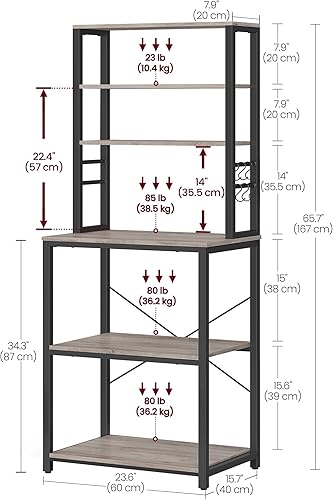 Miniatura 3 de VASAGLE Barra de café, estante para panadería de 23.6 pulgadas para cocina con almacenamiento, estantes de cocina de 6 niveles con 6 ganchos,