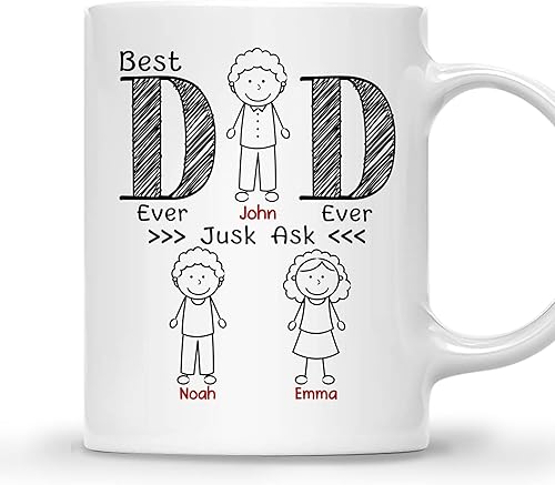 Miniatura 8 de Gossby Perosnalized - Taza de café con el texto en inglés "Best Dad Ever", regalo personalizado para papá de parte de su hija, hijo con diseños,