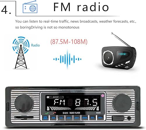Miniatura 5 de Estéreo Bluetooth para automóvil con entradas AUX USB, reproductor de MP3 de radio para automóvil, manos que llaman para conducir vehículos (5513)