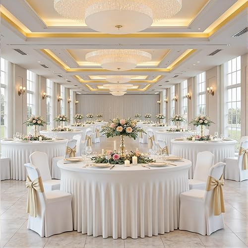 Miniatura 5 de 2 Pack White 72 inch Round Spandex Tablecloth, Washable Stretchy Fitted 6FT Round Tables,Elastic Edge with Skirt, Wrinkle-Free Table Cloths for