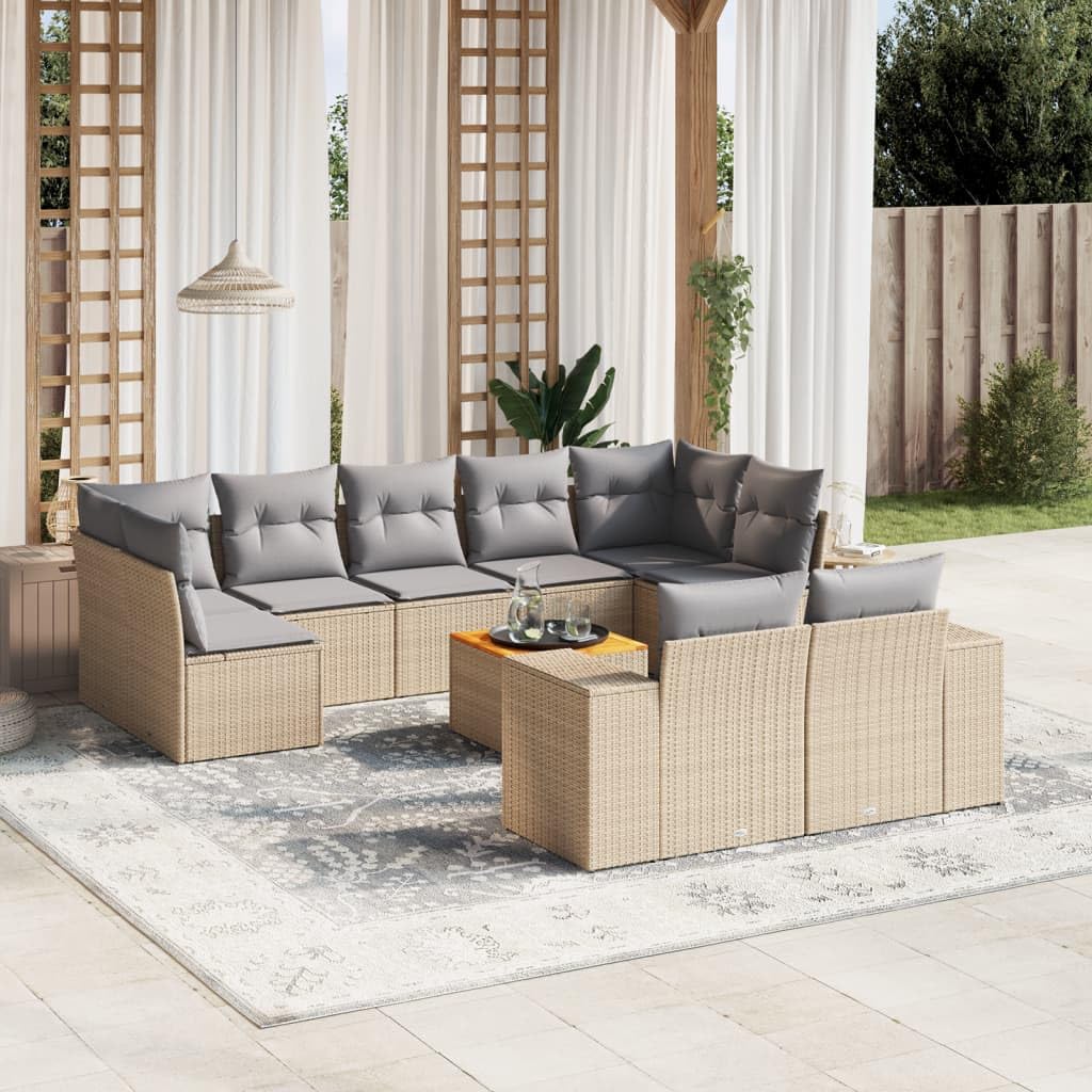 Destockage mobilier de Jardin,Salon,Salon Jardin Enfant,Salon de Jardin avec Coussins 10 pcs Beige résine tresséeConvient pour Les Jardins, Les Salons et Les patios