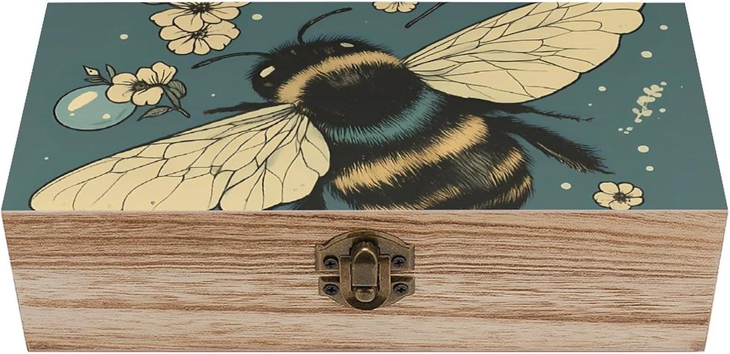 Floral Bee And Bubble Wooden Storage Box Woodcraft Crafts Storage Containers