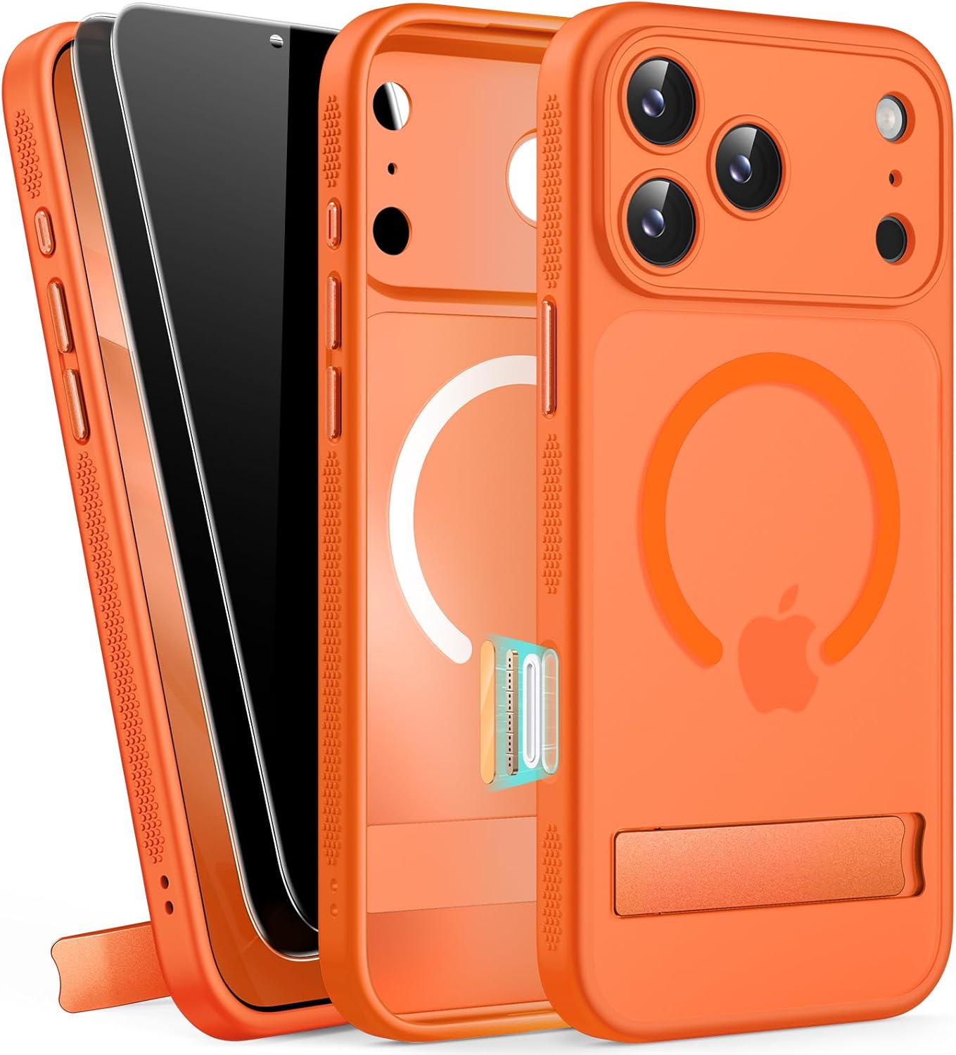 for iPhone 17 Pro Max Magnetic Case with Stand, 2 Privacy Screen Protectors, Camera Control, Compatible with MagSafe, Full Lens Protection, Military Drop, Translucent Case for 17 Pro Max, Orange