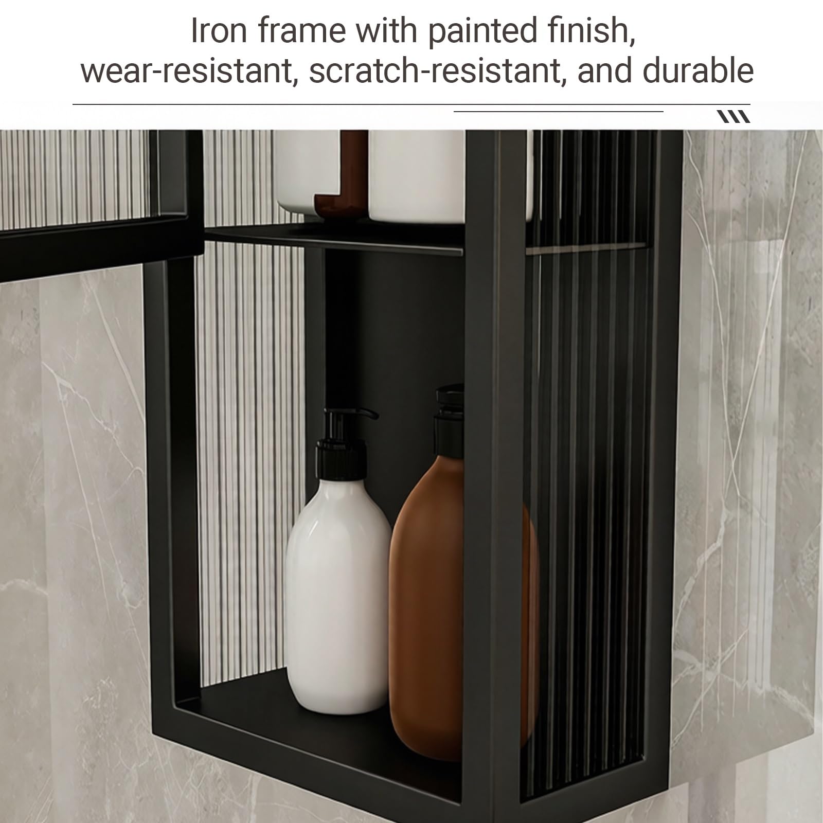 Armario de baño montado en la pared con puerta de cristal, marco de metal, solución de almacenamiento estrecha para cocina y lavandería