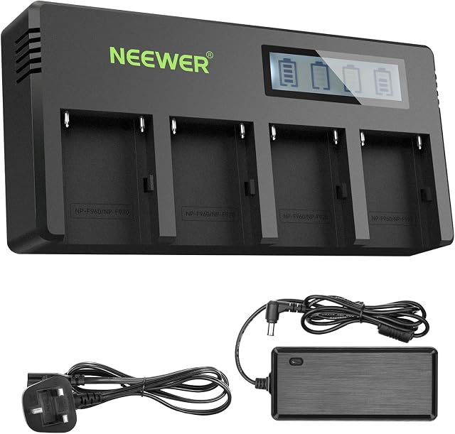 Neewer 4-Channel NP-F Battery Charger with LCD Screen & Power Adapter, Compatible with Sony NP-F550 F570 F750 F770 F930 F950 F960 F970 FM50 FM500H QM71 QM91 QM71D QM91D Camcorder Li-ion Batteries