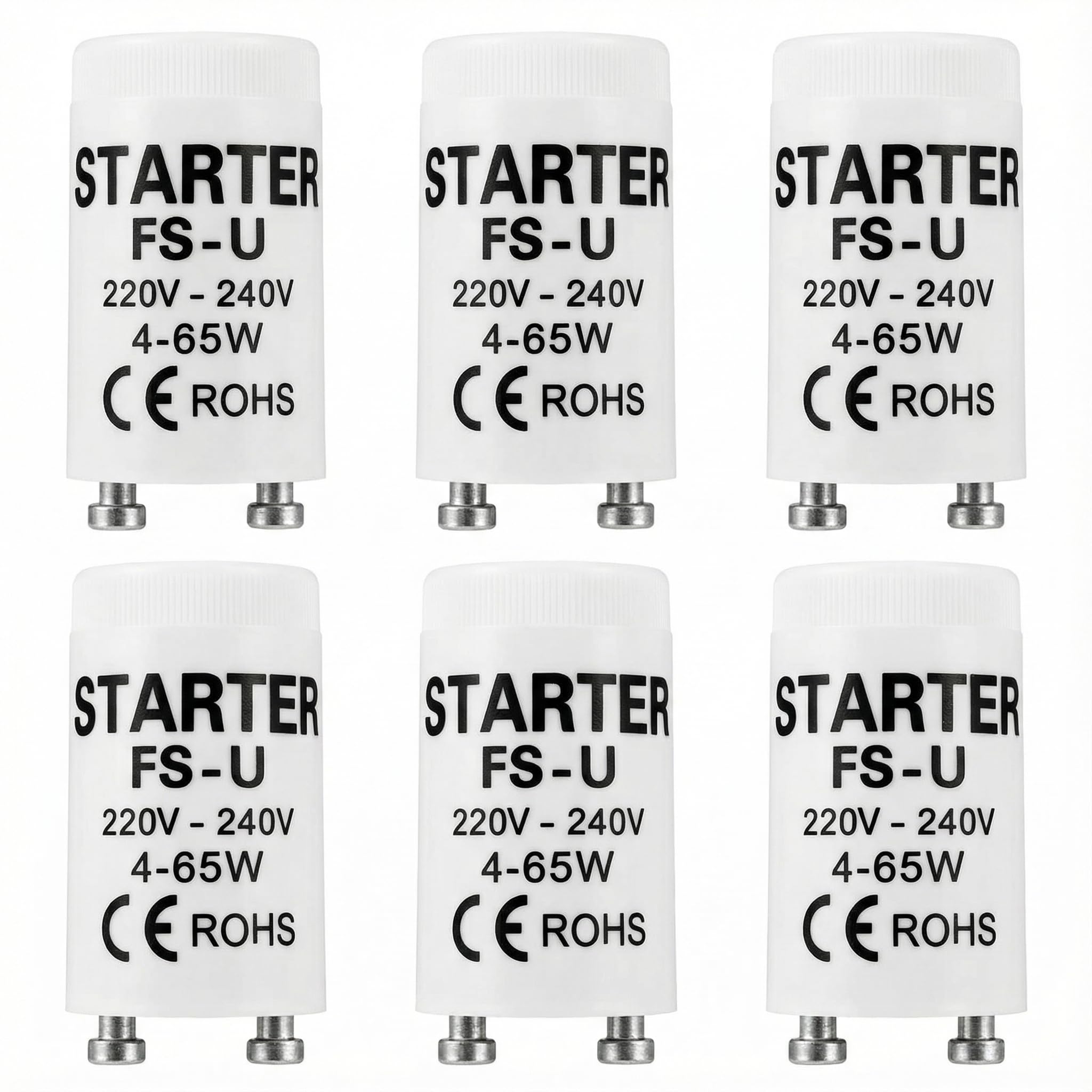 – FS-U Fluorescent Starter for T8 Tubes – 4-65W High Power, Pack of 6, 220-240V – Compatible with Standard Magnetic Ballast