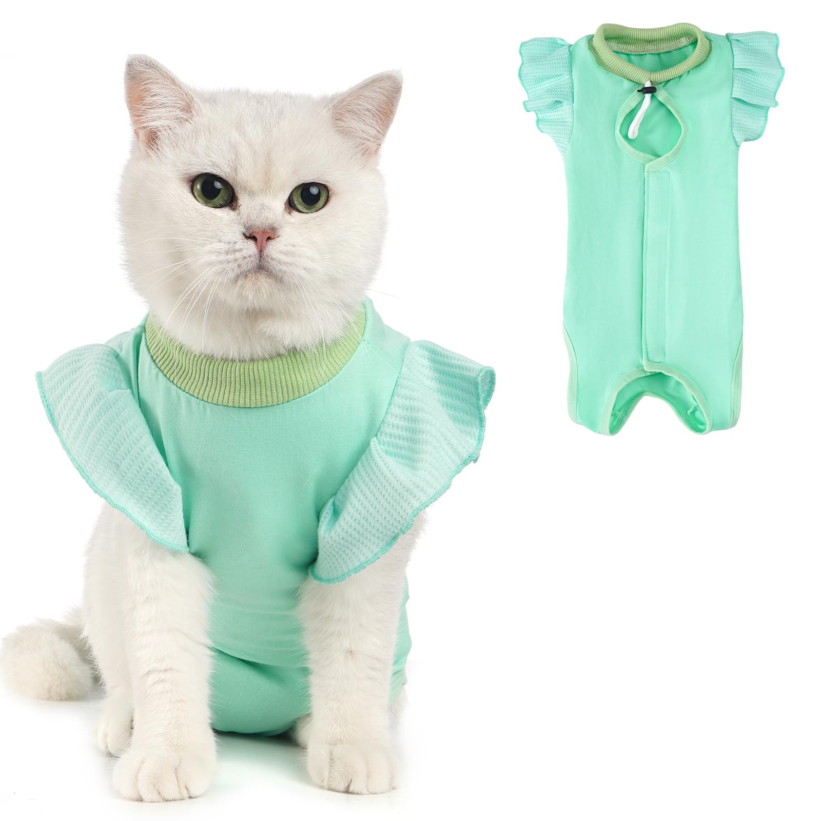 Avont Cat Recovery Suit - Post-Surgery Onesie for Cats, Alternative to Cone of Shame, Protective Spay Suit for Female Kitten, Ideal for Healing and Skin Conditions -Mintgreen(L)