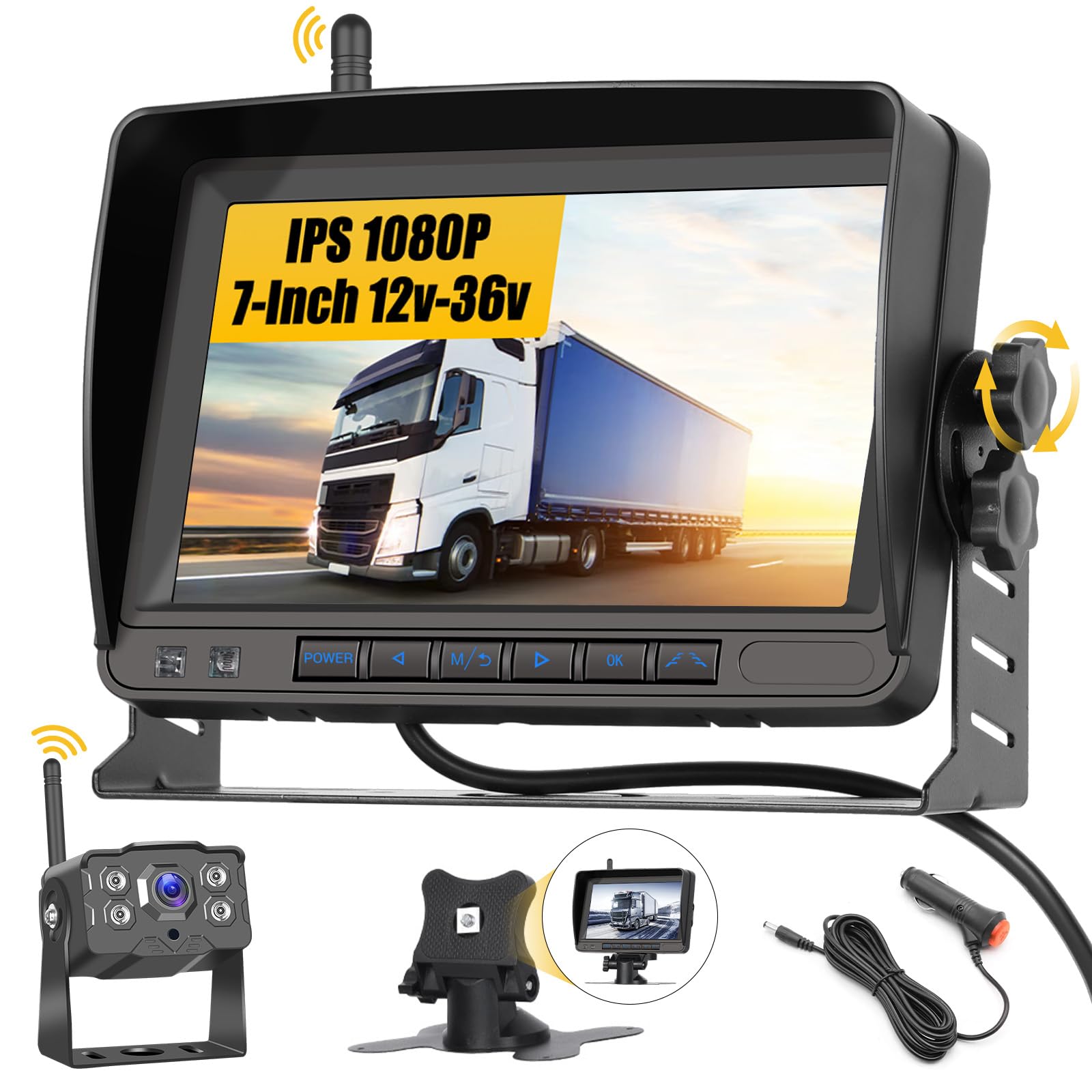 Hikity Cámara De Marcha Atrás Señal Digital WiFi con 1080P 7" DVR 12V-36V | Cámara de Marcha Atrás con Gran Ángulo Instalación Fácil Impermeable IP68 Visión Nocturna Pantalla IPS