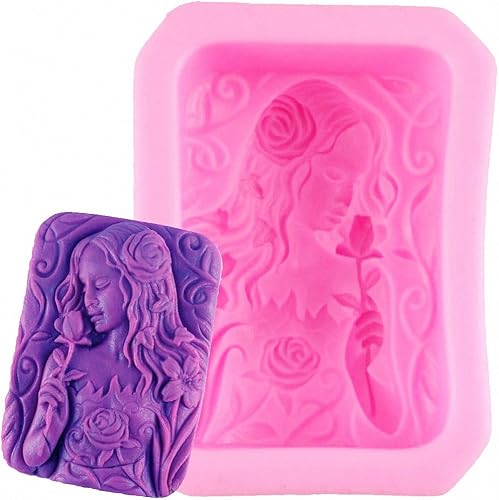 Miniatura 3 de Molde de jabón para niña con rosas – MoldFun Teenage Maiden con flores, molde de silicona para jabón hecho a mano, bomba de baño, barra de loción,