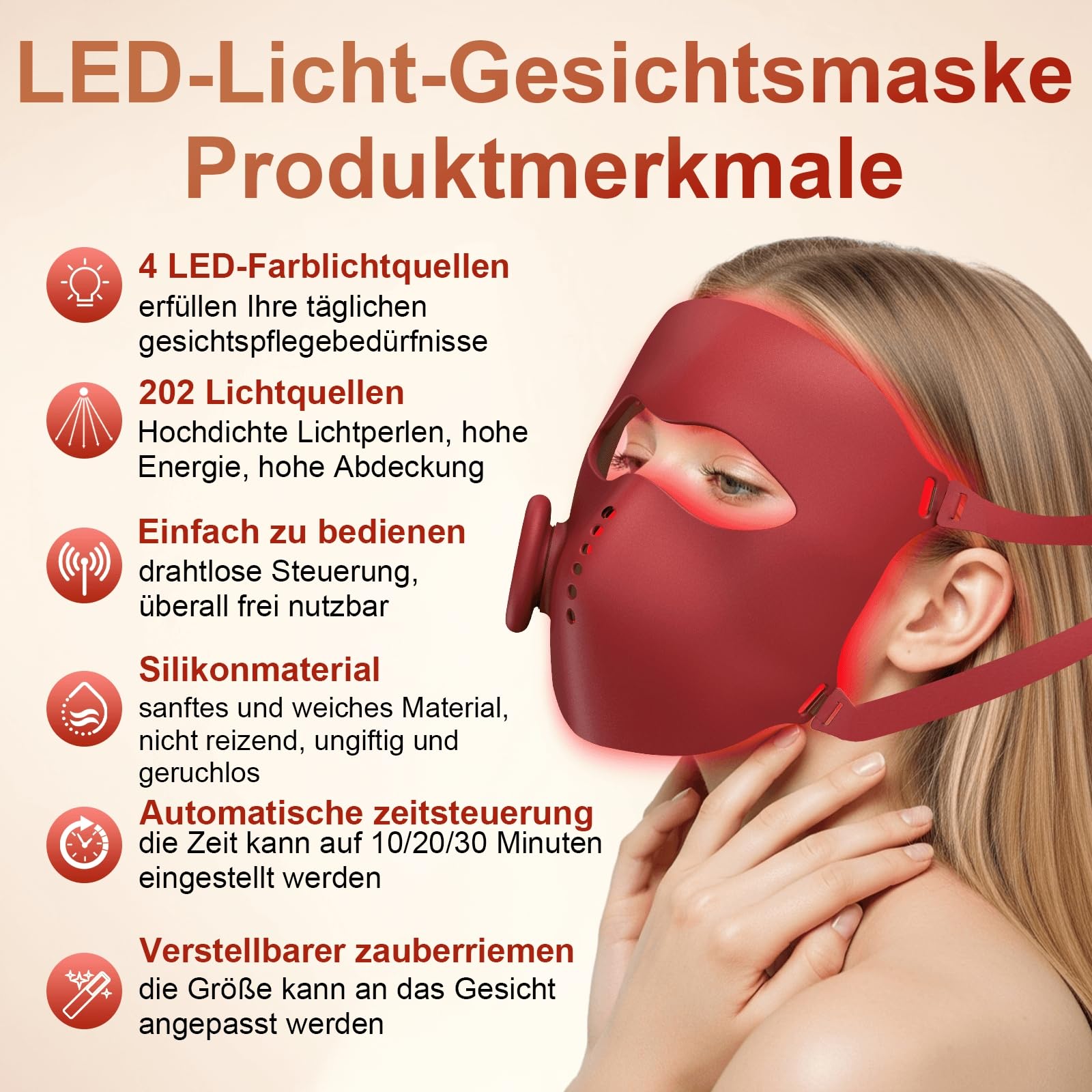 LED Maske Gesicht 4 Farben 64 Rotlichtlampe Gesichtsmaske Kabellose