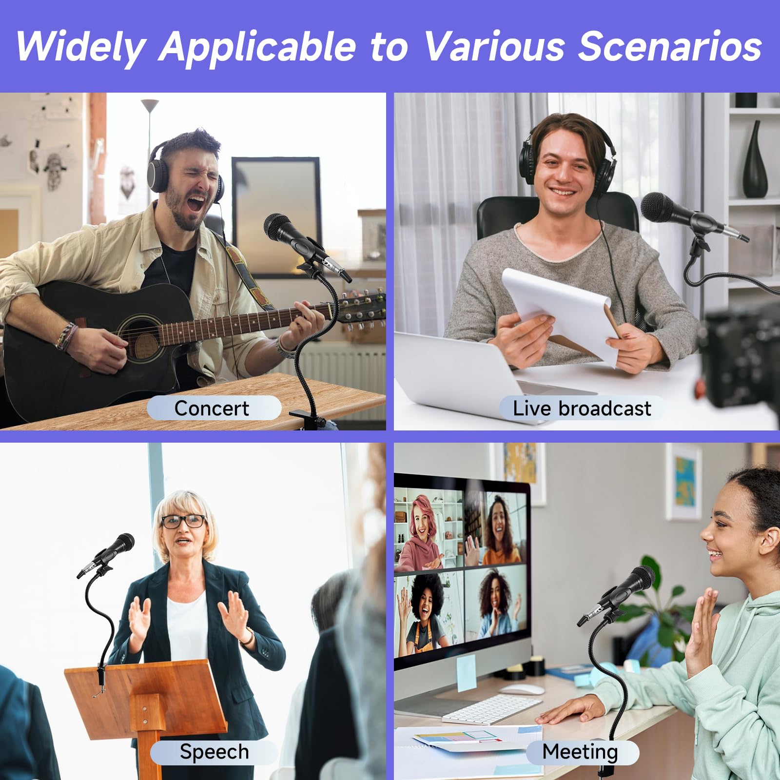 Podium Microphone Holder & Mic Holder -13.78" Flexible Gooseneck Desktop Mic Stands Holder with 0.38" to 0.63" Adapter Clamp for Lectern Podium Podcast Meetings Lectures Pulpit Streaming Gaming Studio