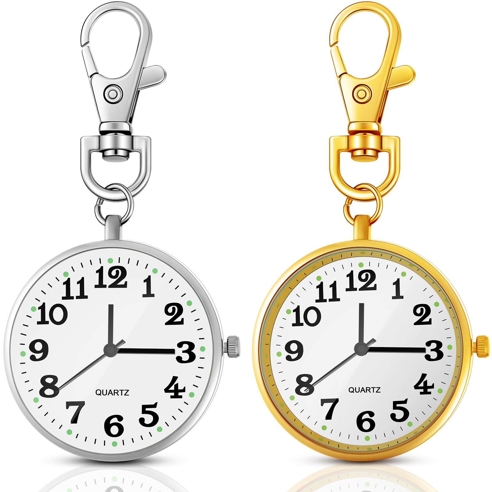Junkin 2 Pcs Clip on Pocket Watch Keychain Quartz Fob