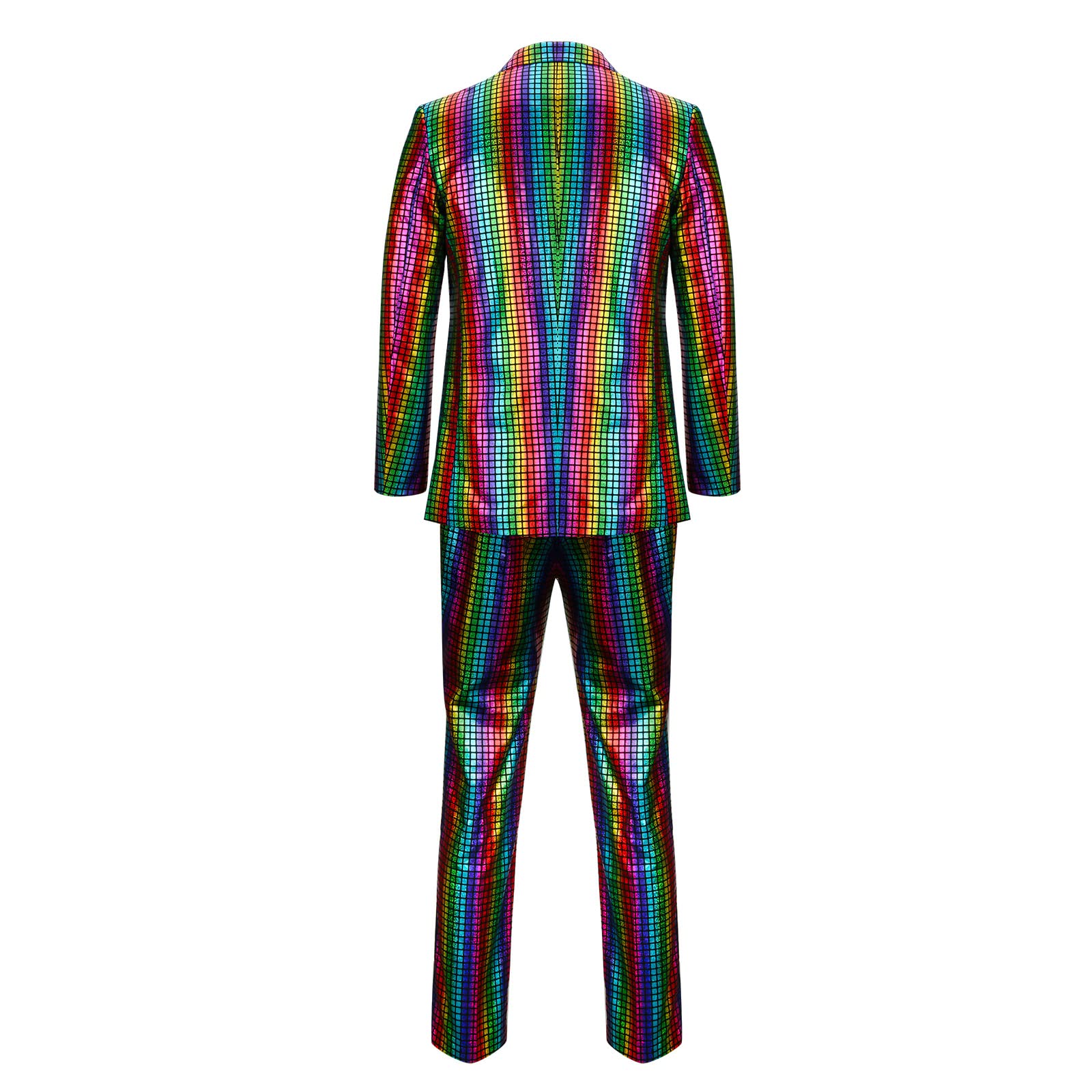 Funhoo Disfraz de fiesta de discoteca para hombre, metálico, 2 piezas, chaqueta, pantalones de manga larga de los años 70, traje de lentejuelas brillantes para Halloween, cosplay, carnaval, traje vintage