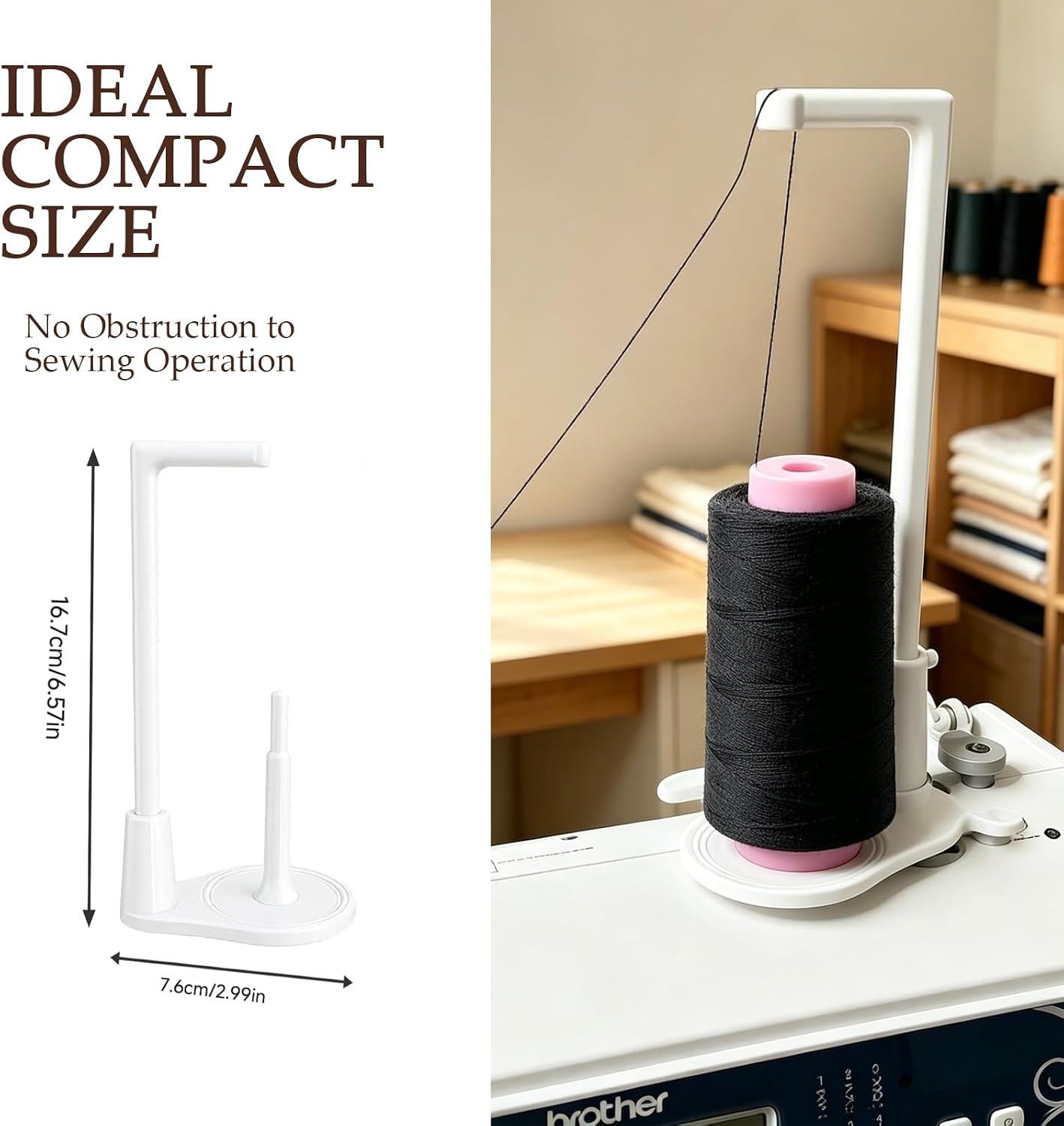 Alokyn Spool Bracket for Sewing Machine,Large Capacity Thread Spool Stand, 3D Printed Universal Sewing Machine Thread Holder with Anti-Tangle Guide, Fits Most Machines, White (2pcs)