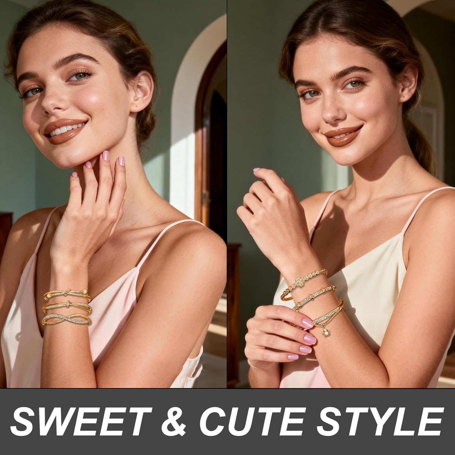 12 Pack Women's Zinc Alloy Gold/Silvery Bangle Bracelet Jewelry Bulk Set with Infinity Symbol, Safety Pin, Cross, Pearl, Clover, Star Pendant & Rhinestone Designs - For Daily Wear, Special Occasions & Women Gift for Her, Girlfriend, Wife, Mom, Sister, Lover on Birthday, Christmas, Valentine's Day, Mother's Day - Image 2