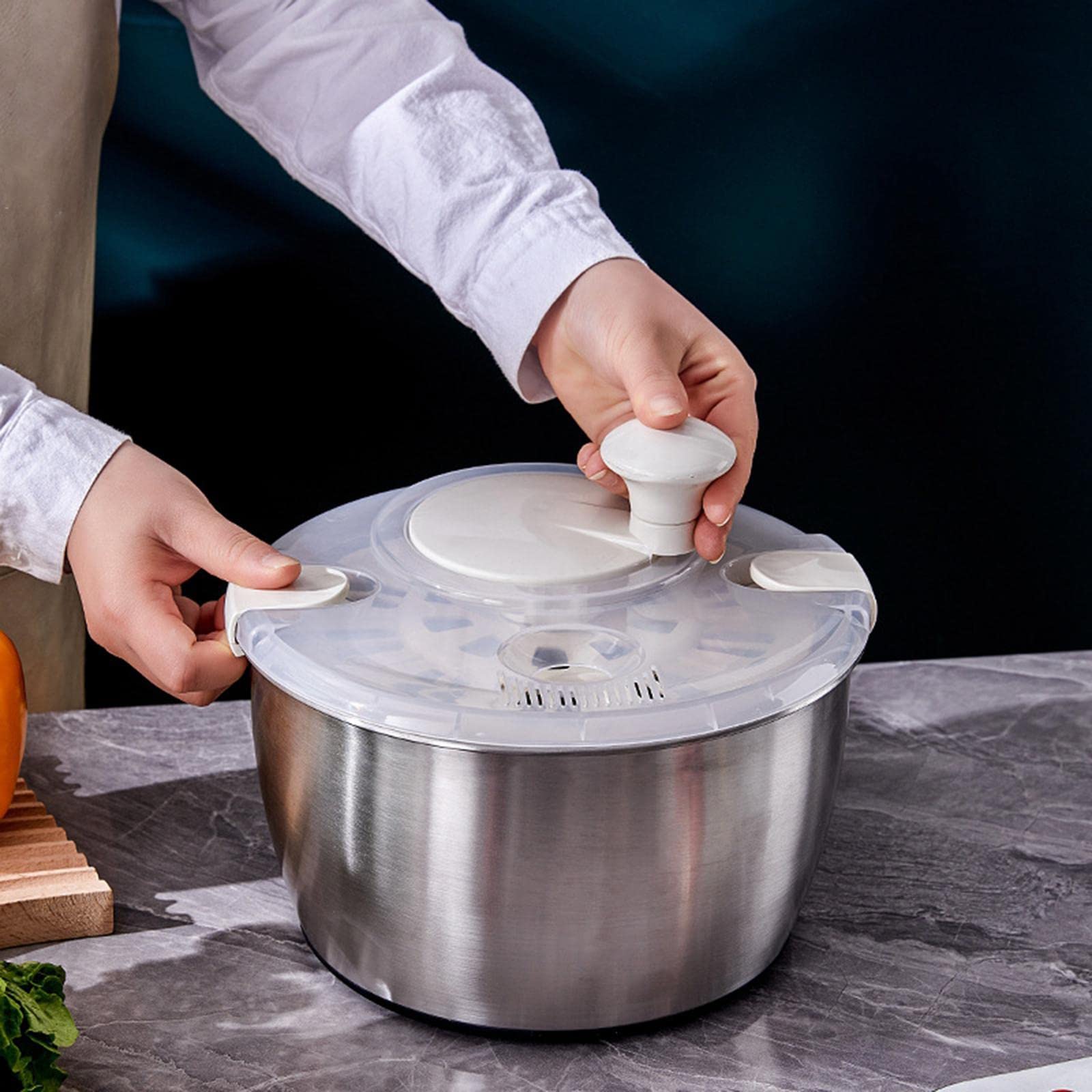 Centrifuga per Insalata in Acciaio Inossidabile Da 5 Litri, Lavatrice E Asciugatrice per Lattuga, Facile Da Svuotare E Capiente E Compatto