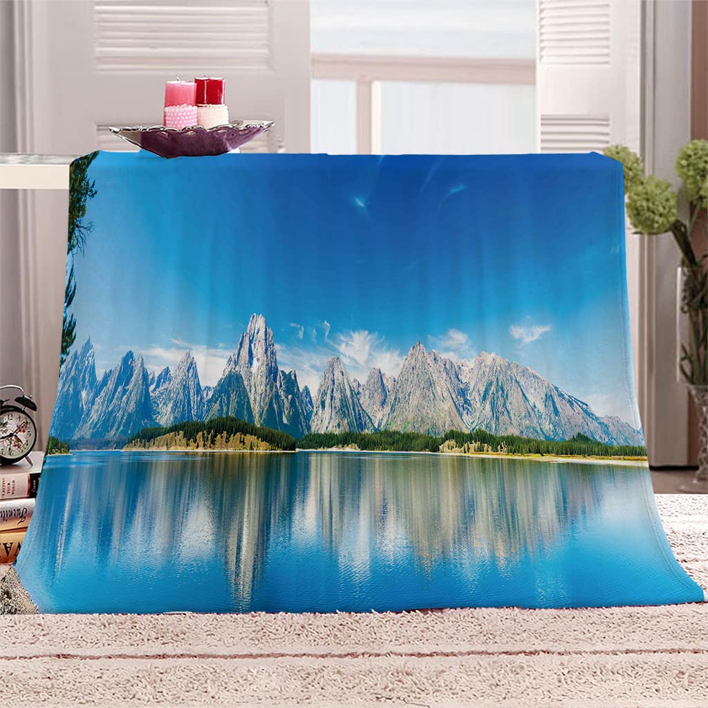 Plaid Polaire Enfant 3D 150x200 Montagnes & Lacs Impression Couvertures Douce Moelleuse Flanelle Couverture De Pause Déjeuner Bureau Couverture pour lit et canapé