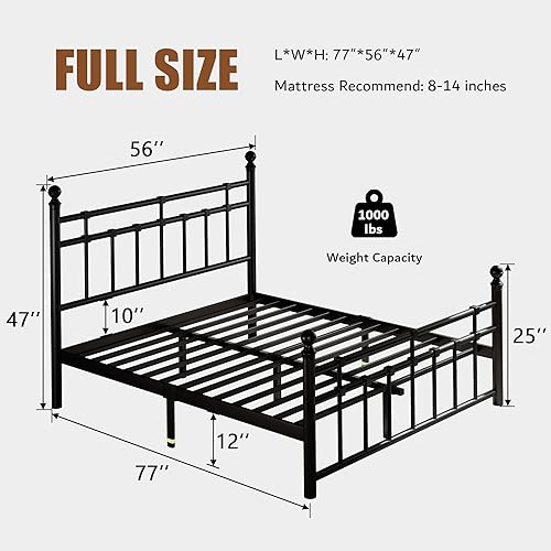 Miniatura 2 de iPormis Base de cama de metal tamaño individual con cabecera de arte de hierro, marco de cama de plataforma de metal resistente con soporte de 14