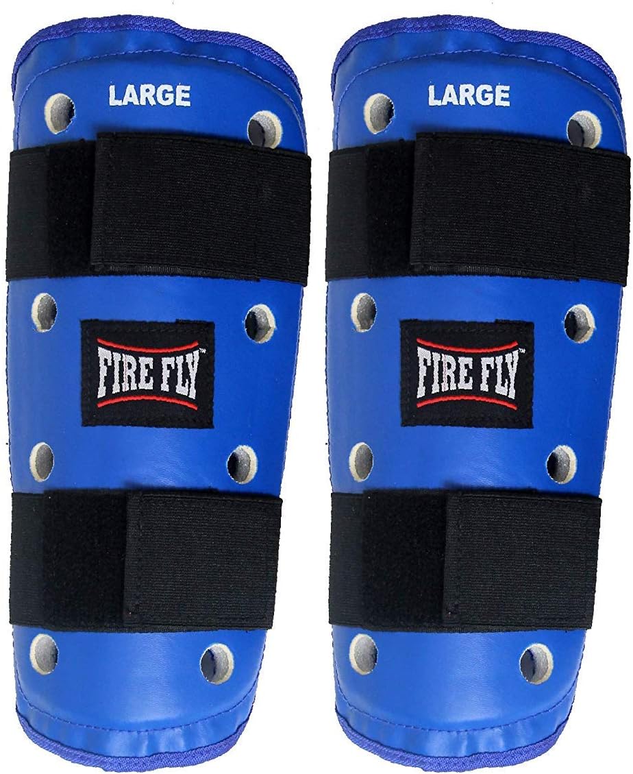 FIRE FLY Arm Guard PU Leather Adult Kids Taekwondo Muay Thai Boxing Shin Guards Padsfor Hands & Arms (S, Blue)
