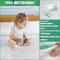 Vista 2 de Protector de colchón impermeable de bambú, tamaño Queen, funda de colchón transpirable refrescante, funda de colchón ajustable con bolsillo profundo